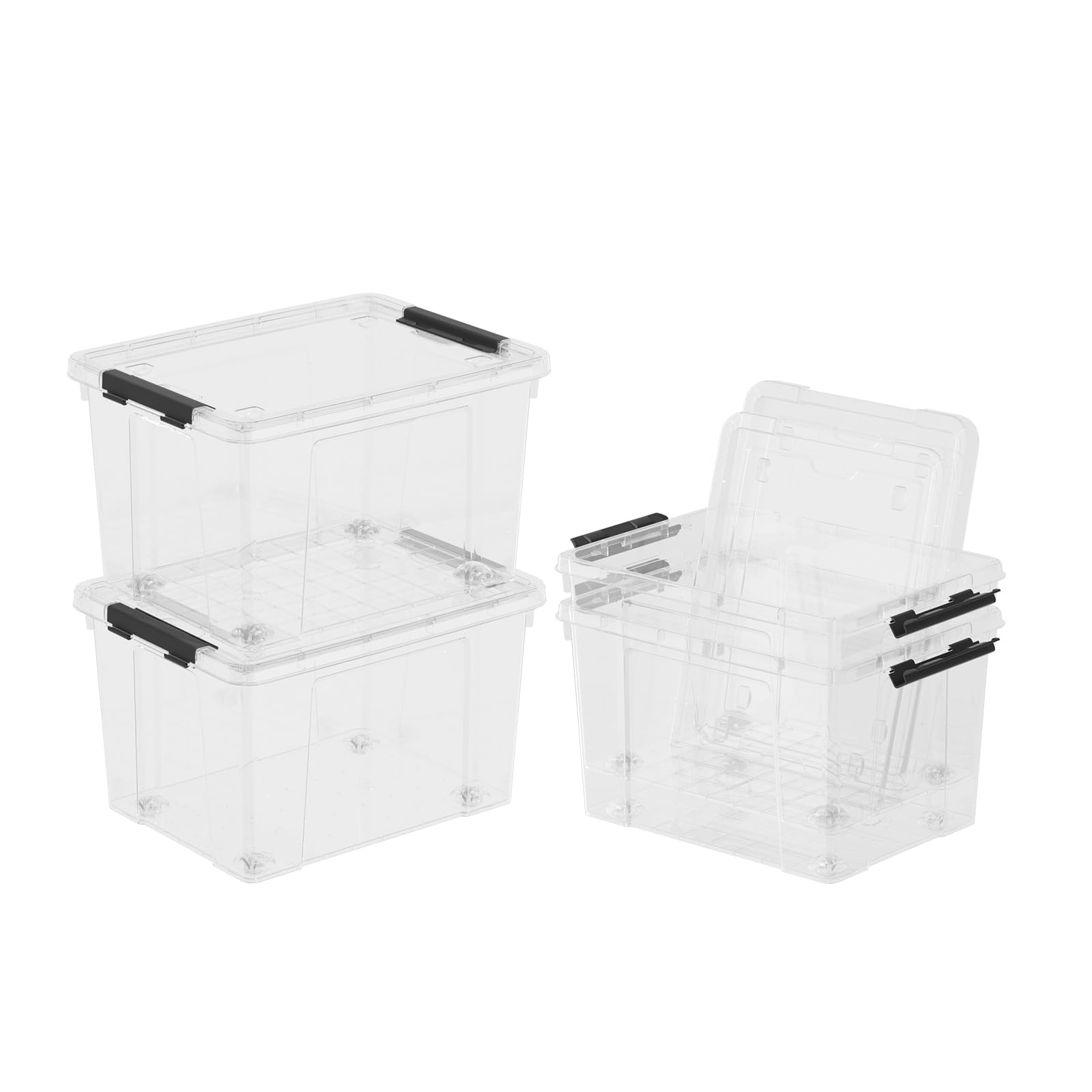 Kiddream 4-pack 24 Quarts Clear Latching Box, Plastic Storage Bins with Wheels