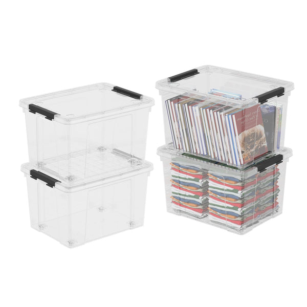 Kiddream 4-pack 24 Quarts Clear Latching Box, Plastic Storage Bins with Wheels