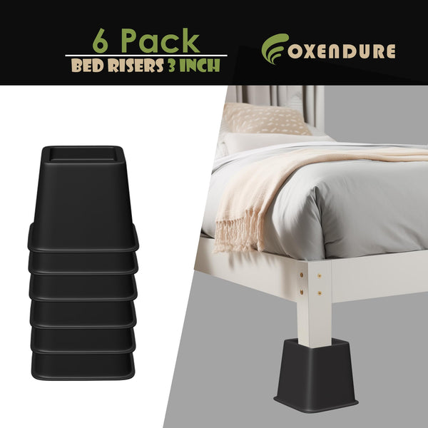 OXENDURE Bed Furniture Riser 3 inches, Versatile Bed and Furniture Riser - Heavy Duty, Supports 550 lbs Each Riser - Set of 6, Black