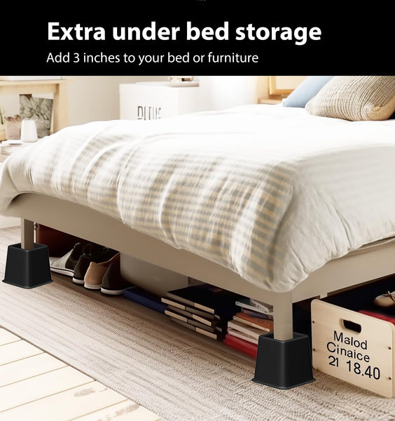 OXENDURE Bed Furniture Riser 3 inches, Versatile Bed and Furniture Riser - Heavy Duty, Supports 550 lbs Each Riser - Set of 6, Black