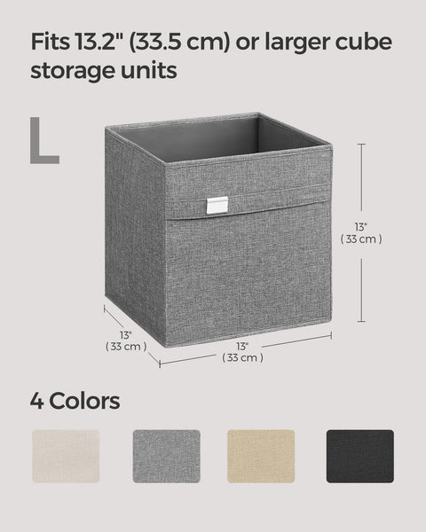 SONGMICS Storage Cubes, Set of 4 Cube Storage Bins, 13 x 13 x 13 Inches, 2 Handles, Oxford Fabric and Linen-Look Fabric, Easy to Clean, Foldable, Metal Label Holders, Dove Gray UROB233G04