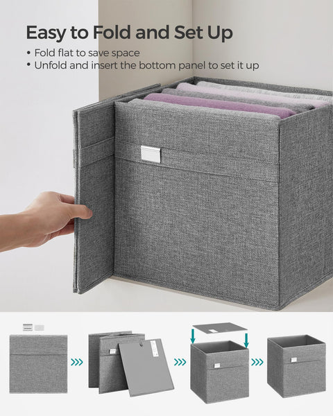 SONGMICS Storage Cubes, Set of 4 Cube Storage Bins, 13 x 13 x 13 Inches, 2 Handles, Oxford Fabric and Linen-Look Fabric, Easy to Clean, Foldable, Metal Label Holders, Dove Gray UROB233G04