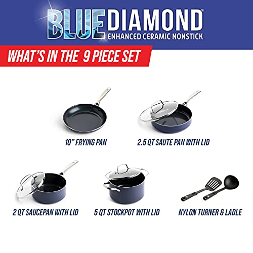  Blue Diamond Cookware Diamond Infused Ceramic Nonstick 4 Piece  Cookware Bakeware Pots and Pans Set, PFAS-Free, Dishwasher Safe, Oven Safe,  Blue: Home & Kitchen