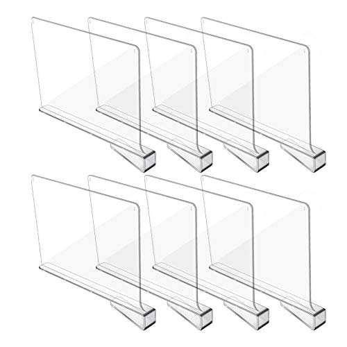 Hmdivor Clear Acrylic Shelf Dividers, Closets Shelf and Closet Separator  for Organization in Bedroom, Kitchen and Office Shelves (6 Pack) 