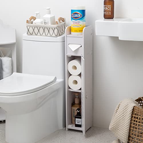  AOJEZOR Narrow Storage Cabinet,Slim Bathroom Storage Cabinet  for Half Bathroom,Small Corner Shelves for Tiny Spaces,Little Shelf for  Bedroom,Narrow Toilet Paper Cabinet for Restroom,White : Home & Kitchen