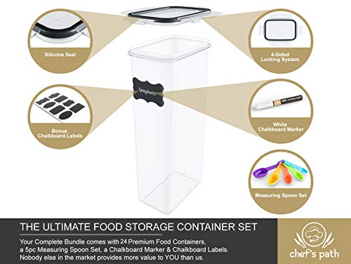 Chef's Path Airtight Food Storage Containers for Kitchen Organization 7 PC - Plastic Food Canisters with Lids, Labels, Marker & Spoons for Pantry