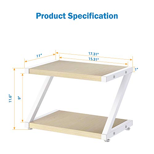 Desktop Stand for Printer - Desktop Shelf with Anti - Skid Pads for Space Organizer as Storage Shelf, Book Shelf, Double Tier Tray with Hardware & Steel by HUANUO (Light Wood) -HNWPS