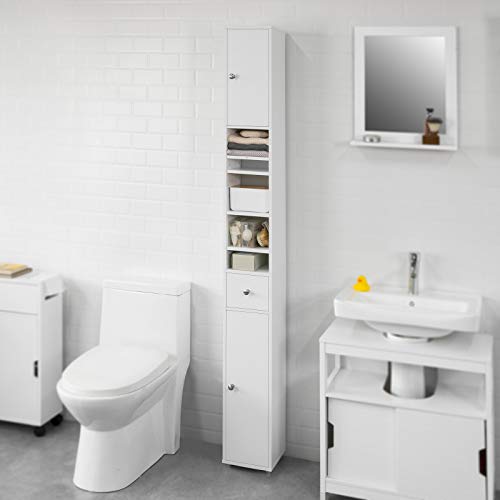 Aojezor Small Bathroom Storage Corner Floor Cabinet with Doors and  Shelves,Thin Toilet Vanity Cabinet,Narrow