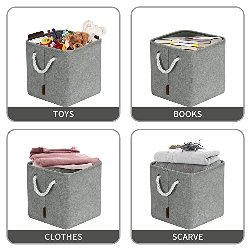 KITCSTI Basket, Rectangular Storage Baskets for Organizing, Fabric Folding Storage Bin for Closet, Toys, Clothes, Home, Office (Grey, 11x11x11 Inches, Pack of 3)